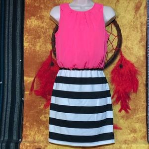 RUBY ROX-women’s pink polyester high/zebra stripe low sleeveless dress